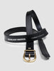 Women's Thin Leather Belt Gold Black