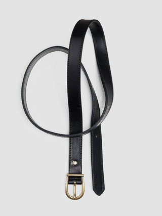 Women's Thin Leather Belt Gold Black