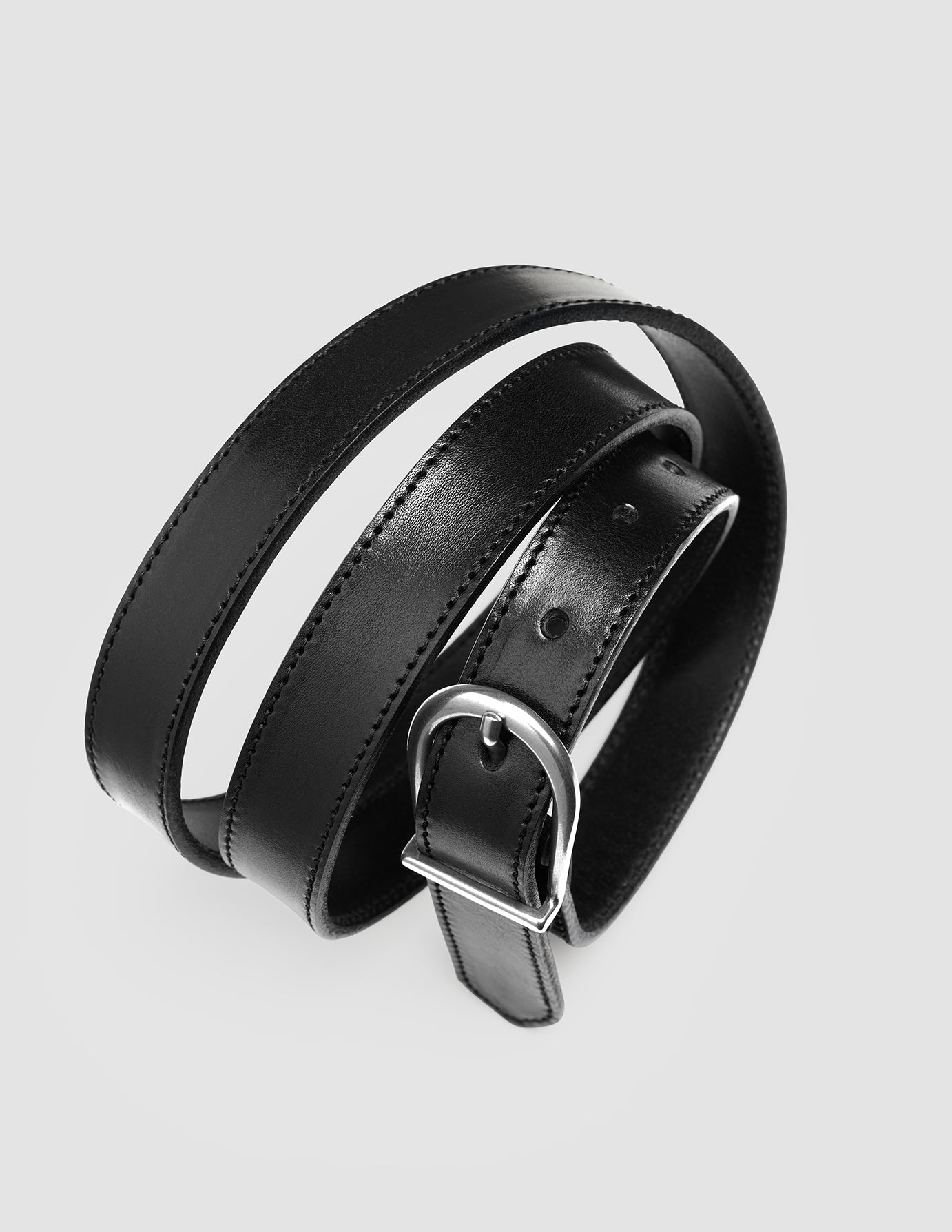 Women's Thin Leather Belt Silver Black
