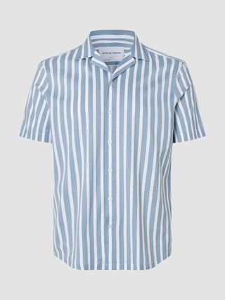 Bowling Short Sleeve Shirt Bold Stripes Light Blue