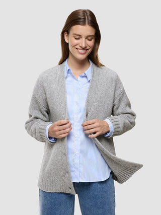 Women's Chunky Soft Wool Knit Cardigan Medium Grey Melange