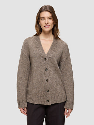 Women's Chunky Soft Wool Knit Cardigan Taupe Melange