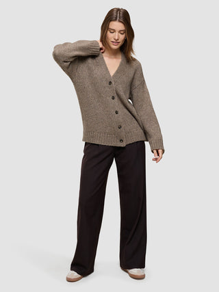 Women's Chunky Soft Wool Knit Cardigan Taupe Melange