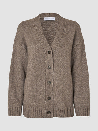Women's Chunky Soft Wool Knit Cardigan Taupe Melange