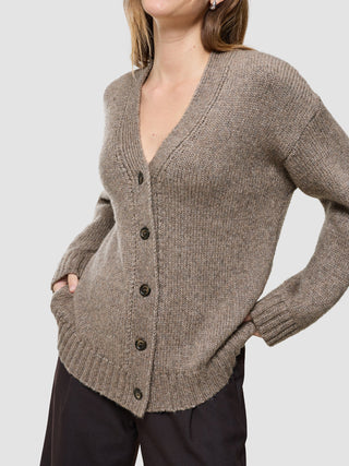 Women's Chunky Soft Wool Knit Cardigan Taupe Melange