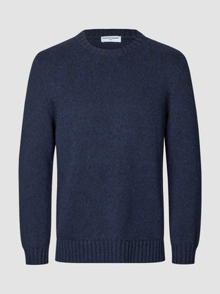 Chunky Soft Wool Knit Crewneck Dark Navy Melange