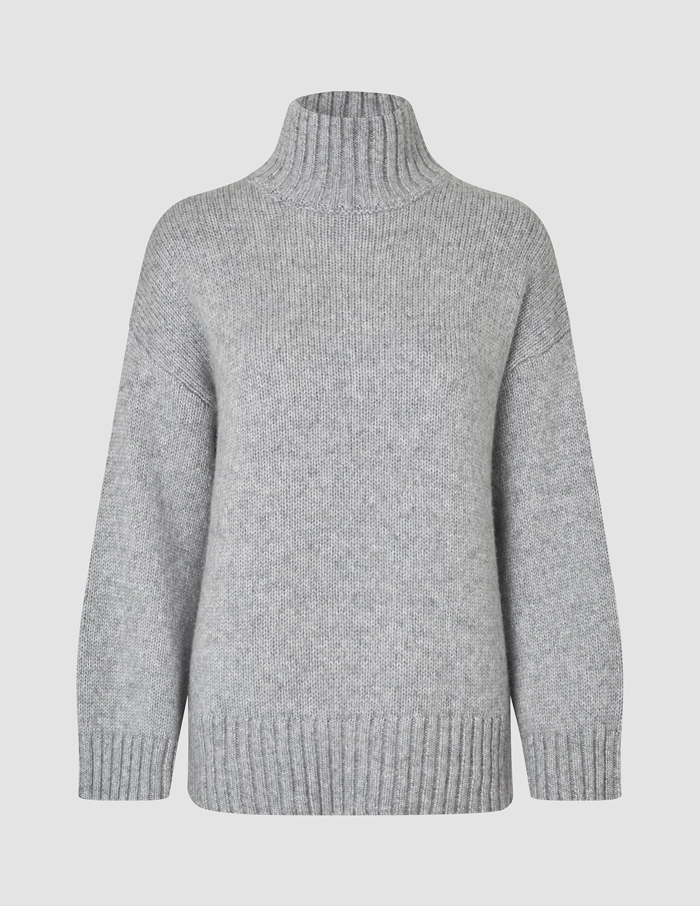 Women's Chunky Soft Wool Knit Turtleneck Medium Grey Melange