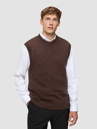 Chunky Soft Wool Knit Vest Saddle Brown Melange