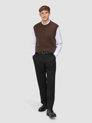 Chunky Soft Wool Knit Vest Saddle Brown Melange