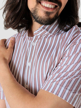 Classic Short-Sleeved Twill Shirt Mahogany Stripes