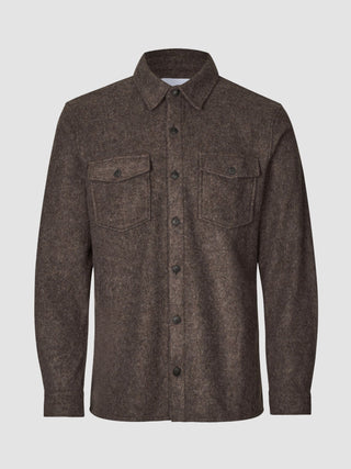Double Layer Wool Overshirt Saddle Brown