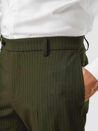 Essential Suit Pants Slim Moss Green Pinstripe