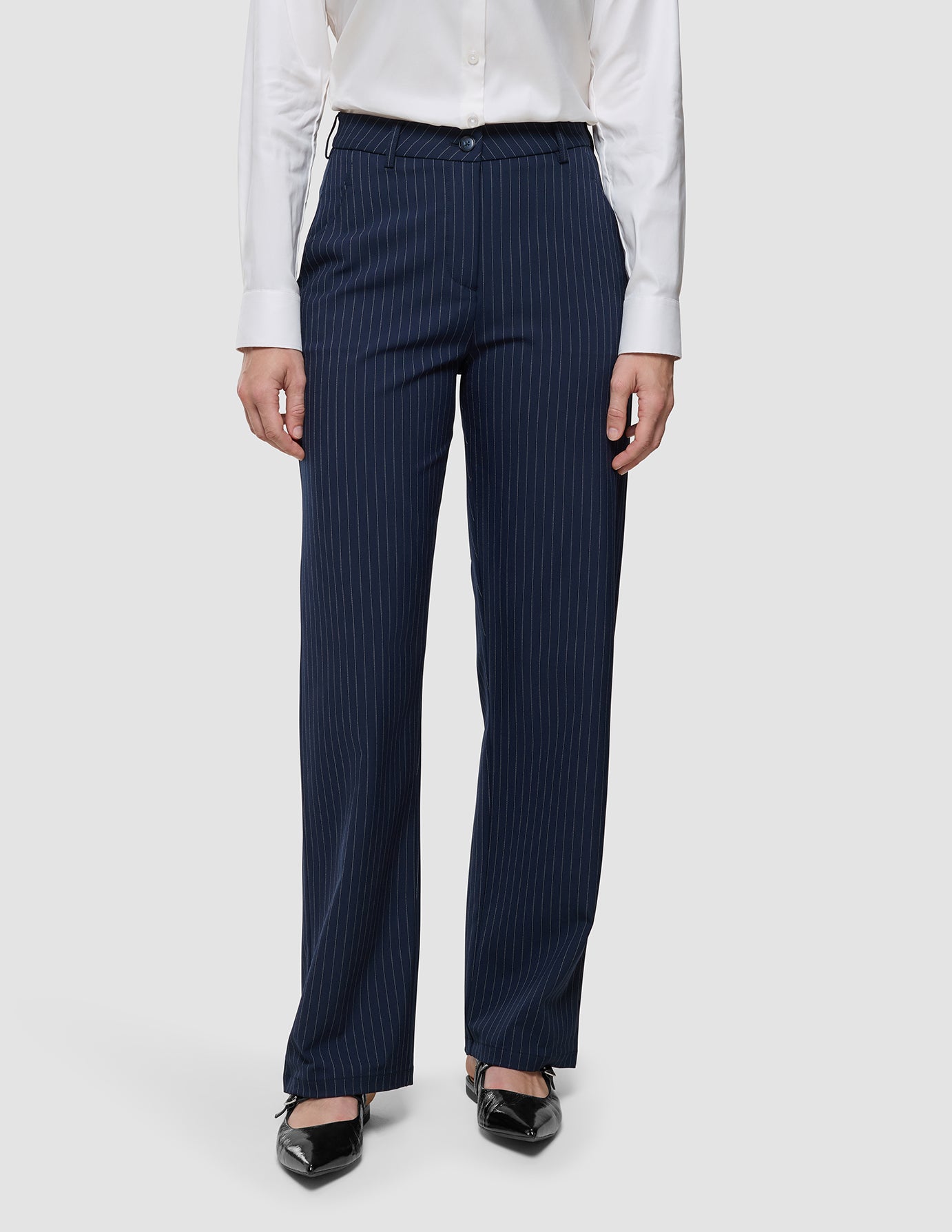 Essential Pants Straight Navy Pinstripe