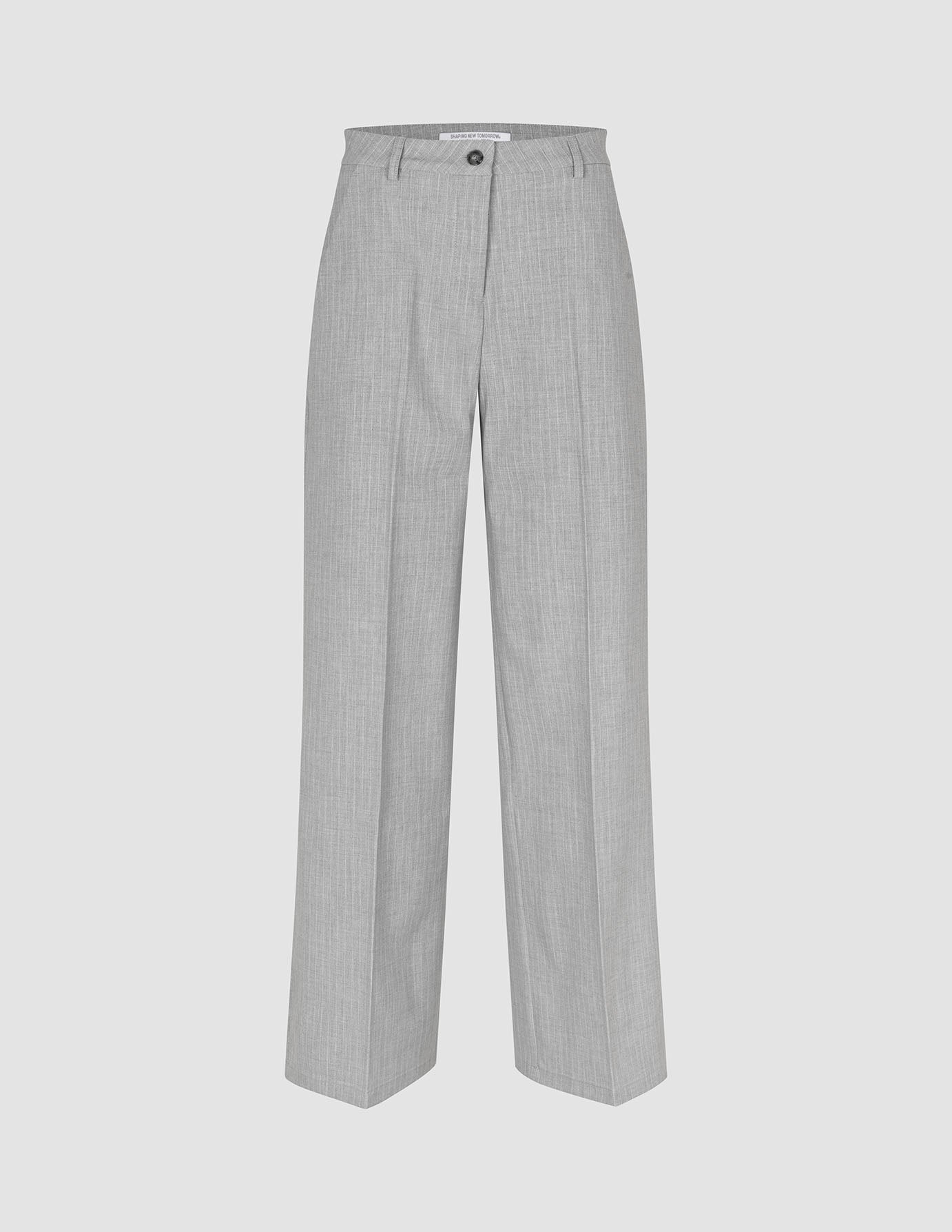 Essential Pants Wide Light Grey Pinstriped