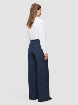 Women's Essential Pants Wide Navy Pinstripe