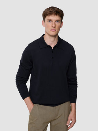 Everyday Knit Long Sleeve Polo Black