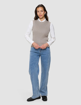 Women's Fine Knit Rib Vest Dark Sand