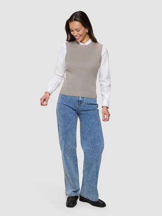 Women's Fine Knit Rib Vest Dark Sand