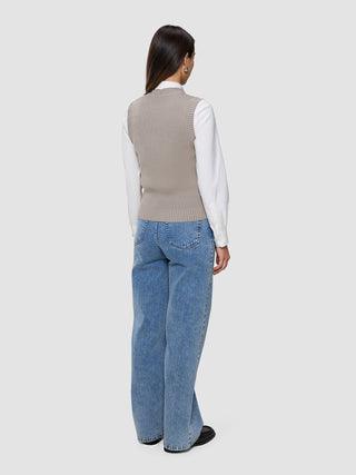 Women's Fine Knit Rib Vest Dark Sand