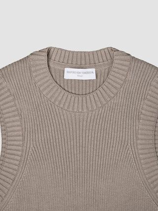 Women's Fine Knit Rib Vest Dark Sand