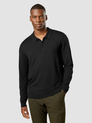 Premium Merino Long Sleeve Polo Black