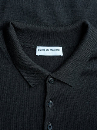 Premium Merino Long Sleeve Polo Black