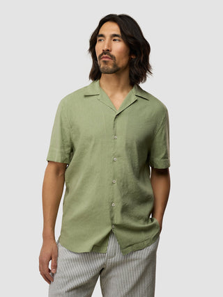Refined Linen Bowling Short Sleeve Shirt Tea