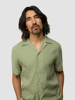 Refined Linen Bowling Short Sleeve Shirt Tea
