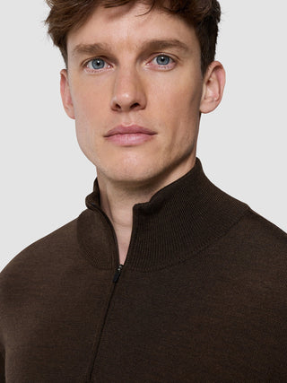 Seamless Premium Merino Knit Half Zip Saddle Brown