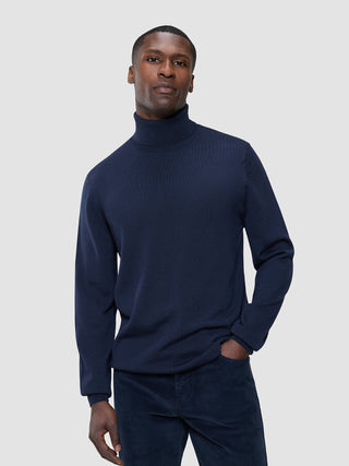 Seamless Premium Merino Knit Turtleneck Dark Navy