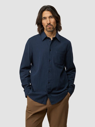 Seersucker Casual Shirt Dark Navy