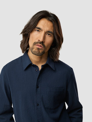 Seersucker Casual Shirt Dark Navy