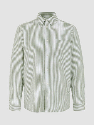 Seersucker Casual Shirt Green Stripes