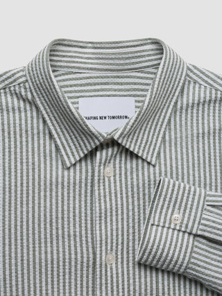 Seersucker Casual Shirt Green Stripes