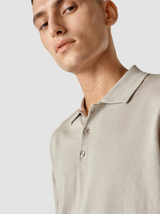 Silk / Cotton Short Sleeve Polo Light Grey