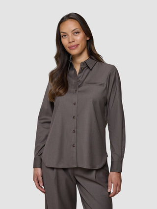Skye Set Dark Chestnut Melange Shirt & Wide Pants