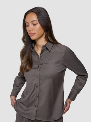 Skye Set Dark Chestnut Melange Shirt & Wide Pants