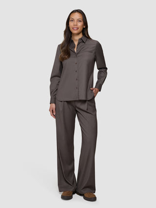 Skye Set Dark Chestnut Melange Shirt & Wide Pants