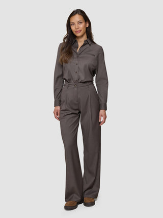 Skye Set Dark Chestnut Melange Shirt & Wide Pants