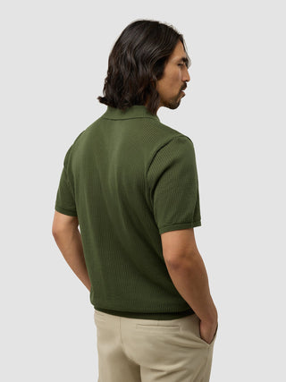 Textured Knitted Short Sleeve Polo Urban Green