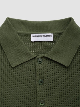 Textured Knitted Short Sleeve Polo Urban Green