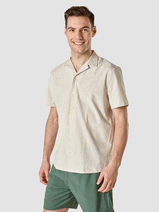 Tech Linen Bowling Short Sleeve Shirt Sandshell Stripe