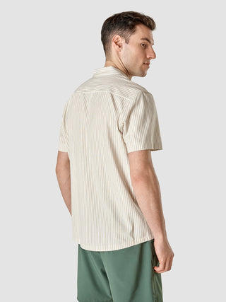 Tech Linen Bowling Short Sleeve Shirt Sandshell Stripe