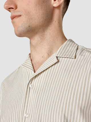 Tech Linen Bowling Short Sleeve Shirt Sandshell Stripe