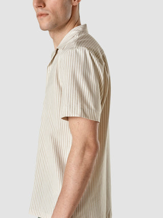 Tech Linen Bowling Short Sleeve Shirt Sandshell Stripe