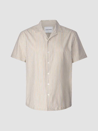 Tech Linen Bowling Short Sleeve Shirt Sandshell Stripe