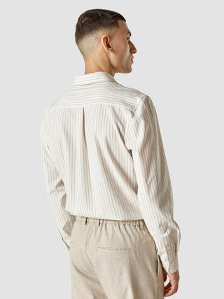 Tech Linen Casual Shirt Tan Pinstripe