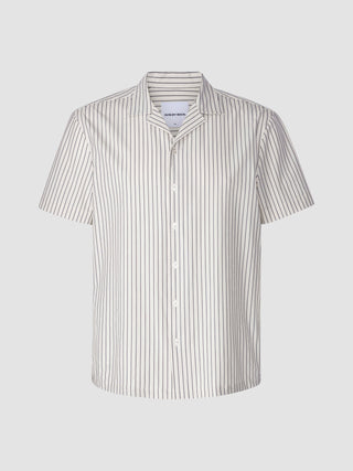 Tech Linen Bowling Short Sleeve Shirt Navy Pinstripe