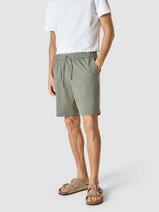 Tech Linen Elastic Shorts Green Pinstripe