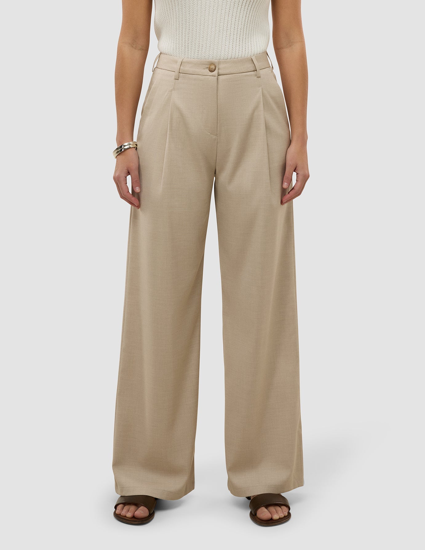 Women's Skye Pants Wide Sandy Beige Melange